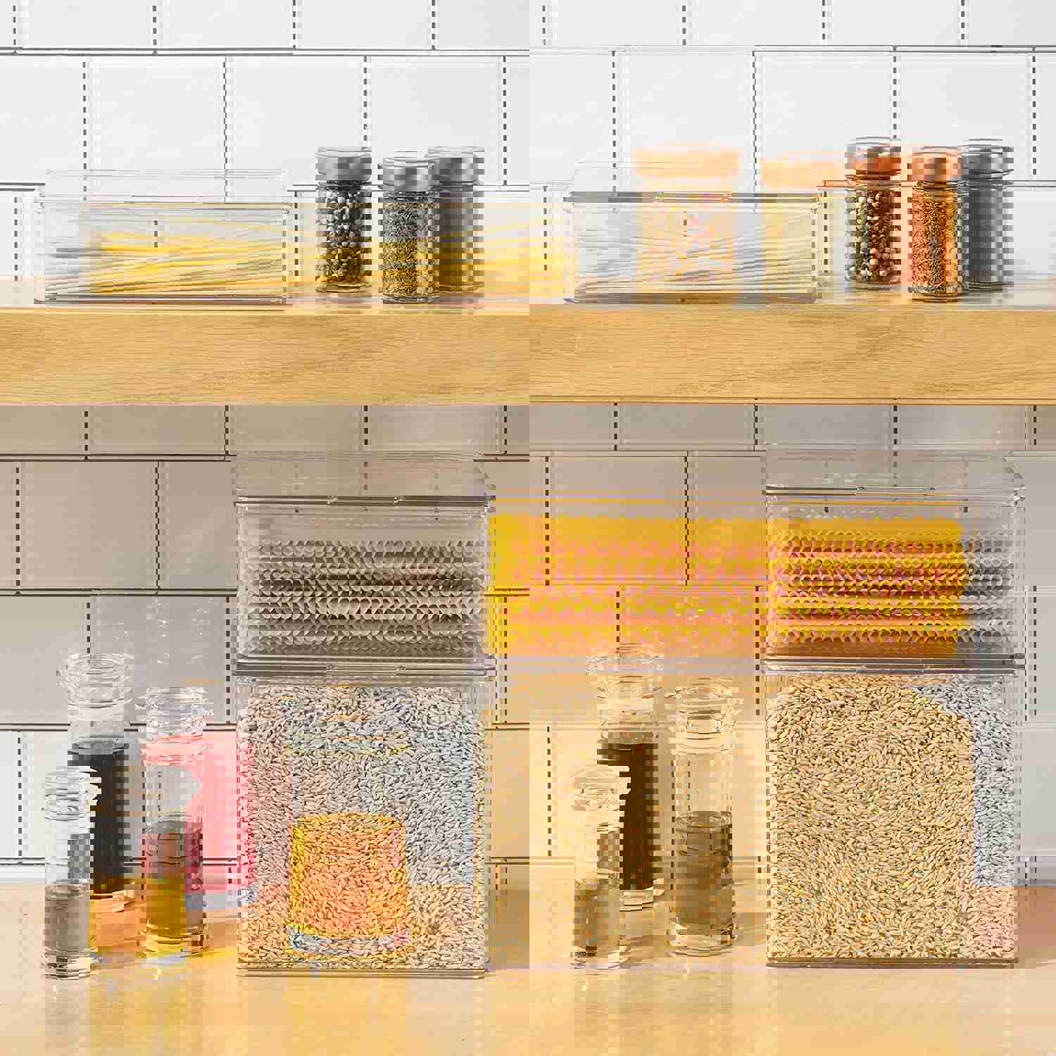 mDesign Plastic Stackable Food Storage Container with Hinged Lid - Clear Organizer for Kitchen, Pantry, Fridge/Freezer