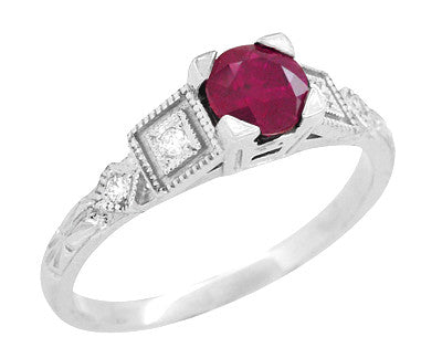1920s Art Deco Platinum Ruby and Diamond Engagement Ring