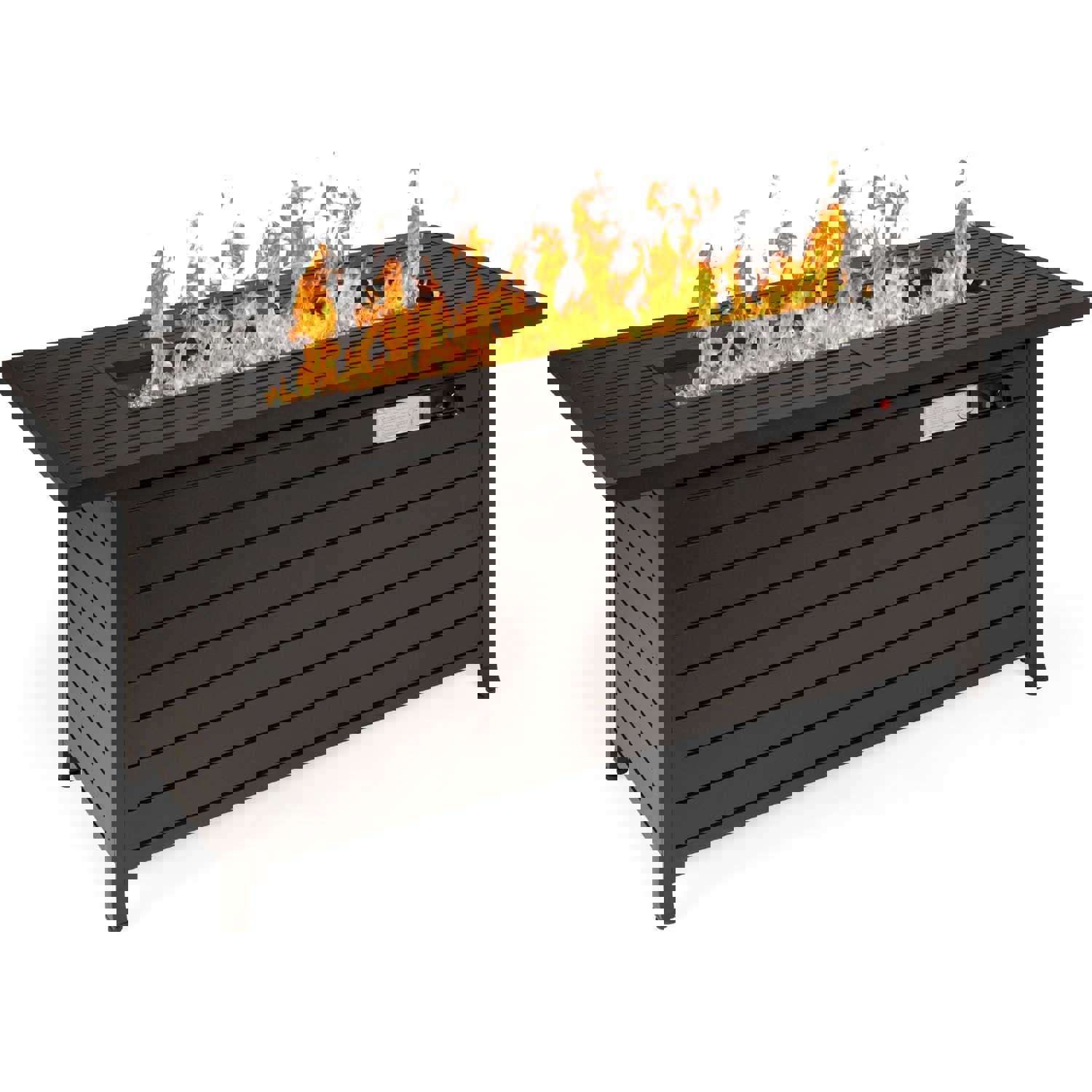 Best Choice Products 57in 50,000 BTU Rectangular Aluminum Gas Fire Pit Table with Storage, Cover, and Glass Rocks - Dark Brown