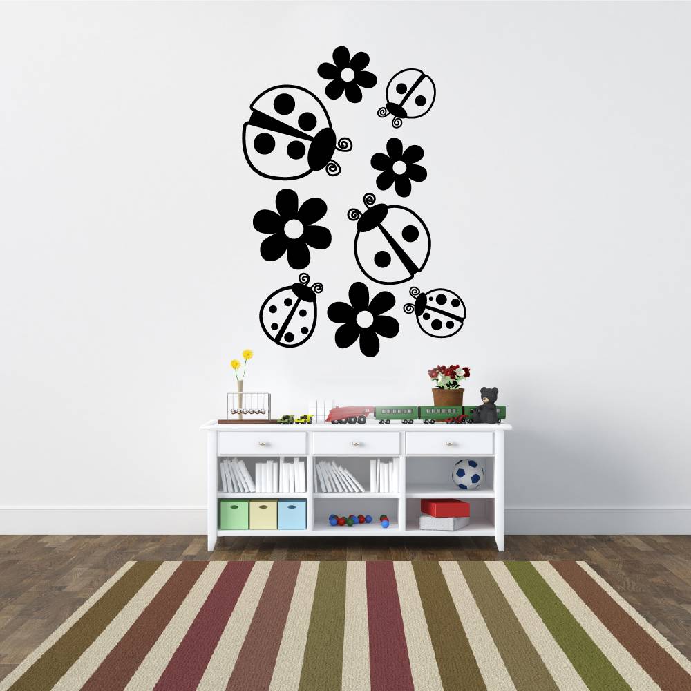 Ladybug Insect Vinyl Wall Sticker Wall Decal - Little Flowers Ladybugs Bugs Cute Animal Insect