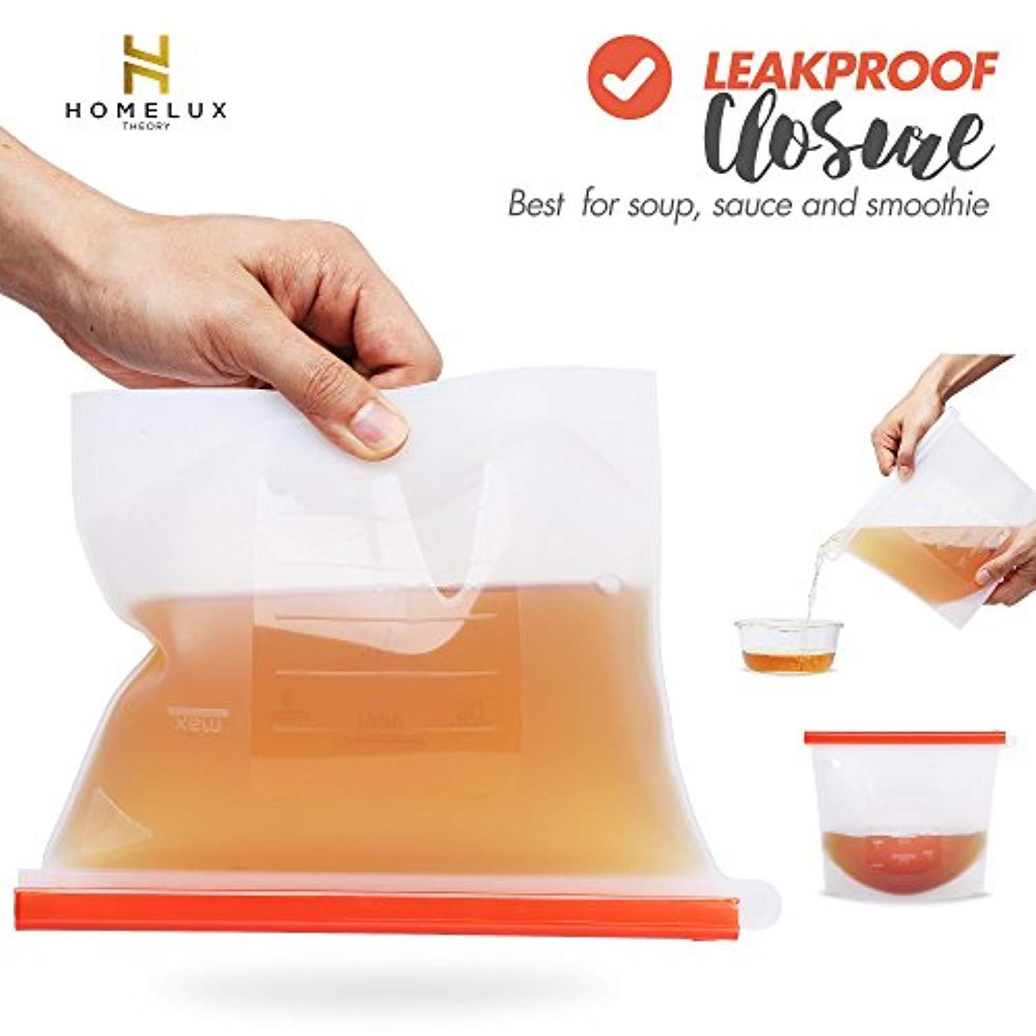 HOMELUX Reusable Silicone Food Storage Bags - 2 Large & 2 Small, Airtight Seal for Kitchen Organization