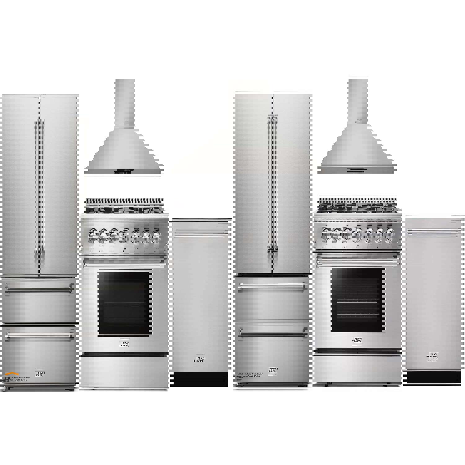Thor Kitchen 4-Piece Pro Appliance Package - 36-Inch Dual Fuel Range, French Door Refrigerator, Wall Mount Hood and Dishwasher in Stainless Steel