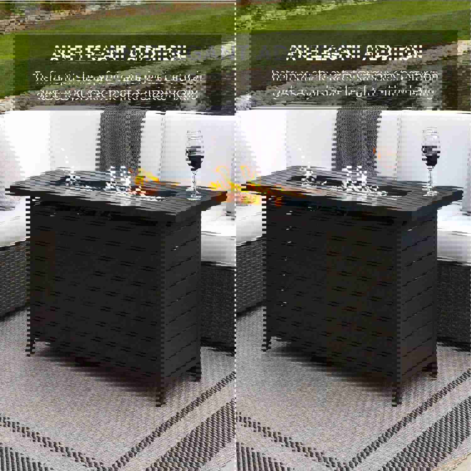 Best Choice Products 57in 50,000 BTU Rectangular Aluminum Gas Fire Pit Table with Storage, Cover, and Glass Rocks - Dark Brown