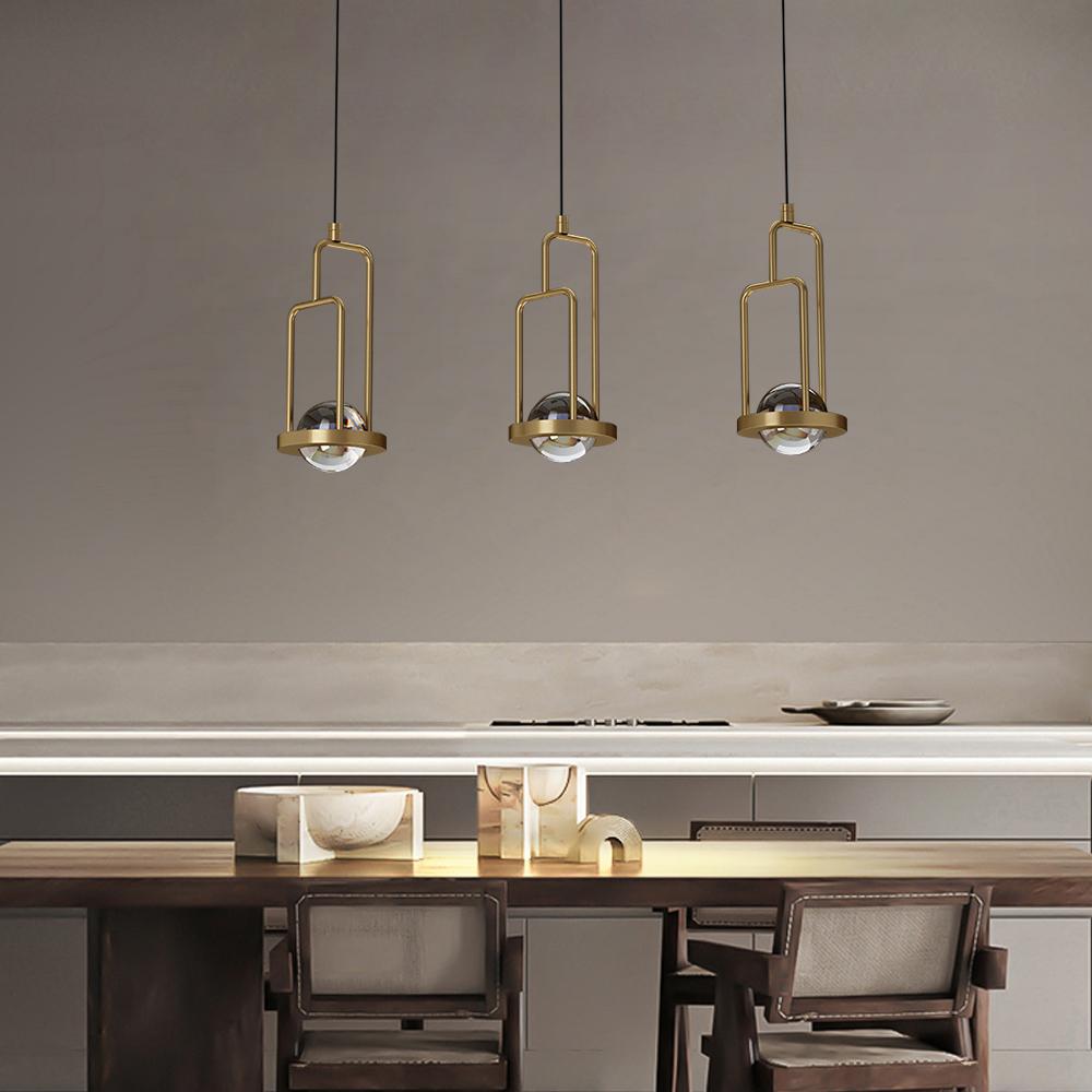 5-Light Kitchen Island Light Crystal Linear Pendant Light in Gold