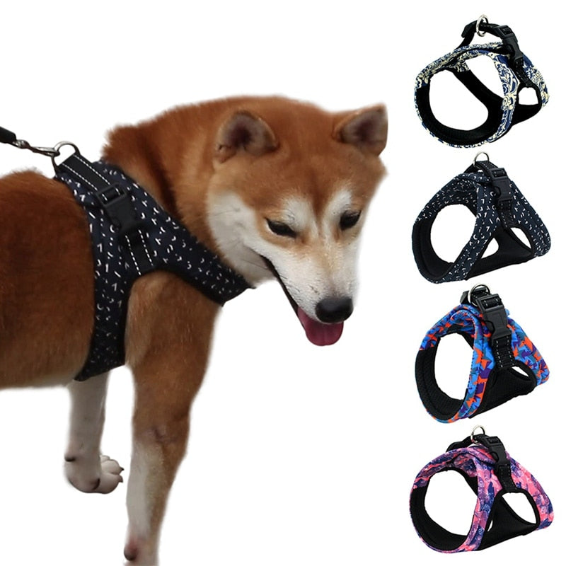 Adjustable Breathable Pet Dog Harness for Small & Medium Dogs - Printed Puppy Vest for Outdoor Walking