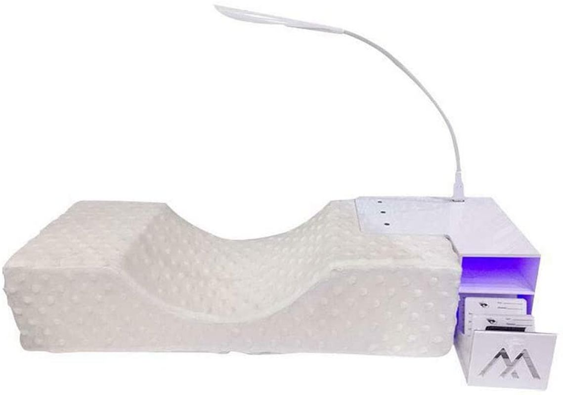 EMVANV Eyelash Extension Set with Ergonomic U-Shaped Memory Foam Pillow & Adjustable LED Light