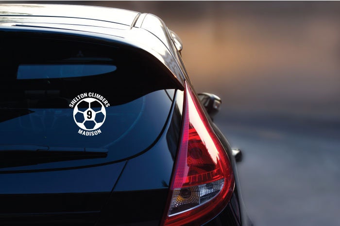 Personalized Soccer Ball Vinyl Decal Car Sticker with Team Name, Player Name, and Number