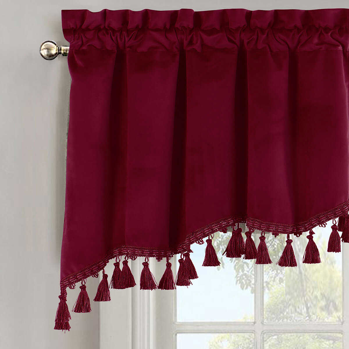 Heavyweight Velvet Swag Valance 70”W x 30”L - Elegant Window Drape with Tassels