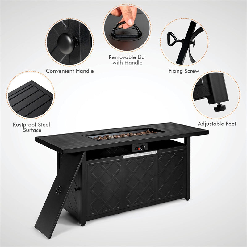 57 Rectangular Propane Fire Pit Table with Auto-Ignition & Lava Rocks