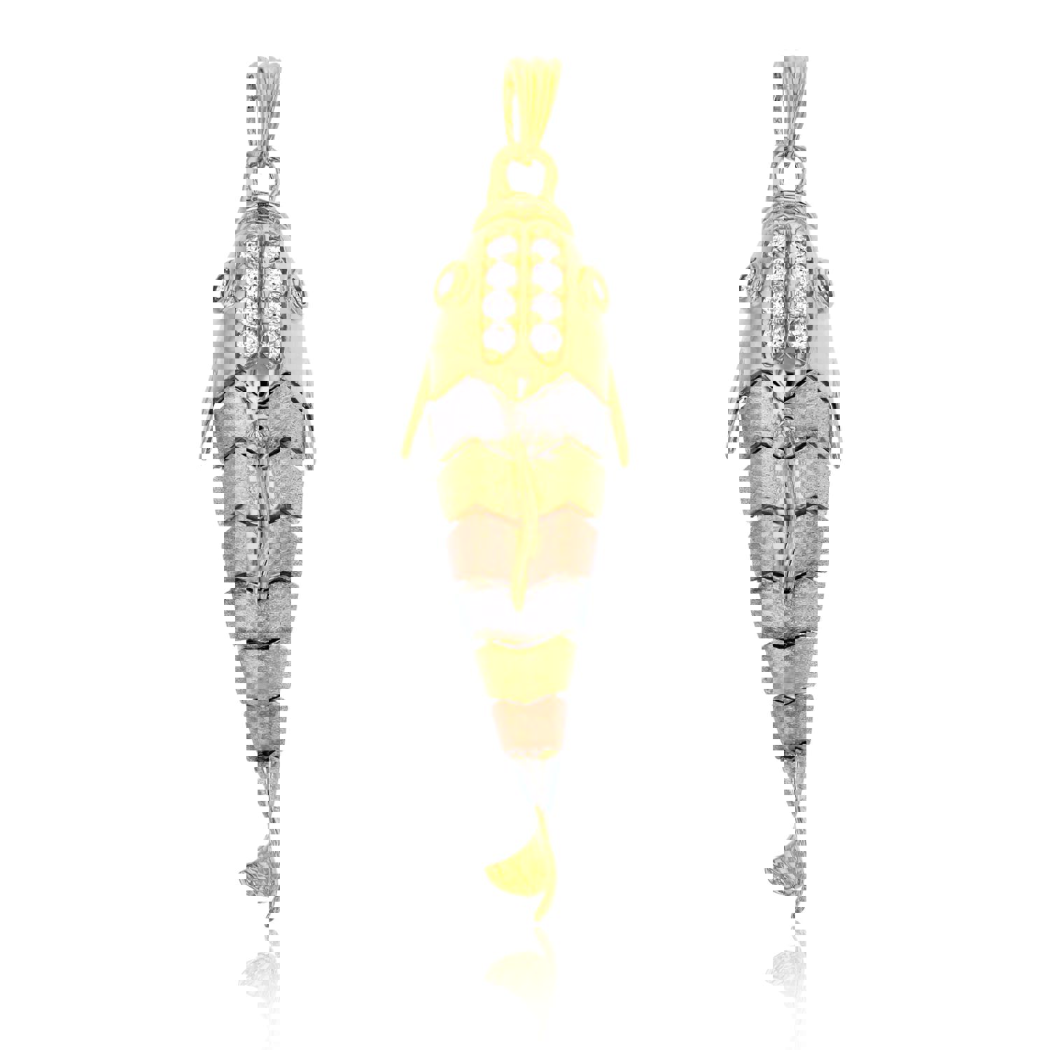 14K Gold Tricolor 45x14mm Fish Pendant