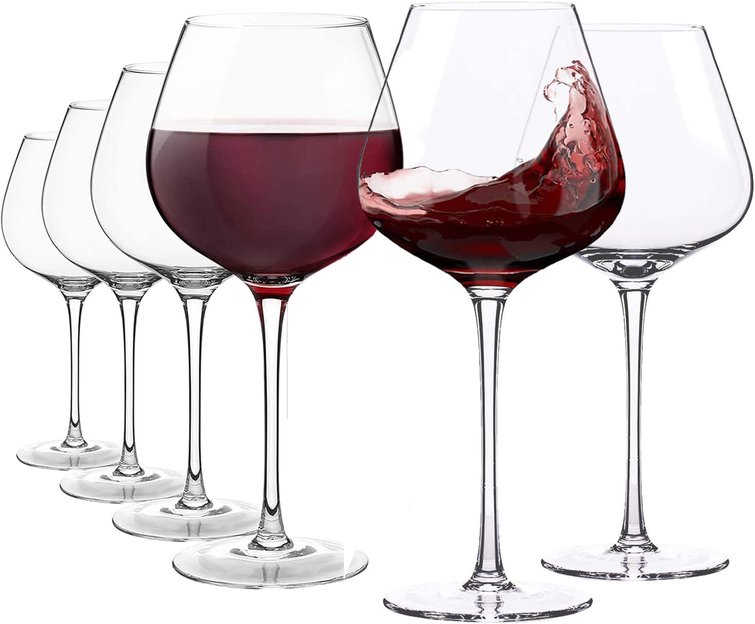 Teemto Crystal Wine Glasses Set of 6 - Hand Blown Italian Style, Lead Free, 17.4 oz