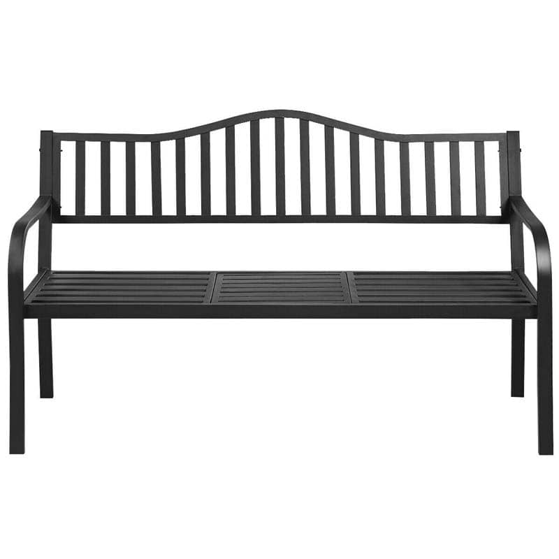 59.5 Large Outdoor Patio Metal Bench with Pullout Table, Weather-Resistant Garden Bench