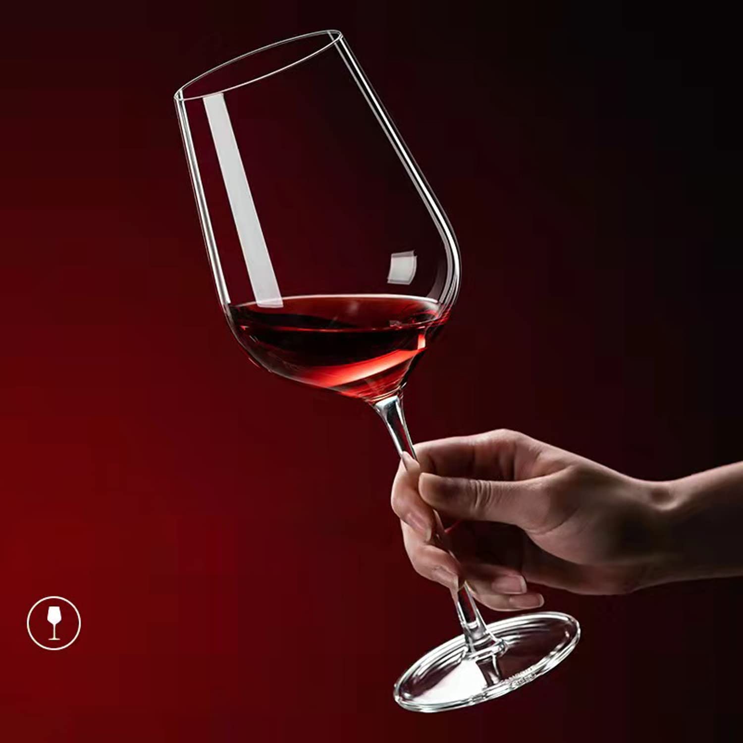 Teemto Crystal Wine Glasses Set of 6 - Hand Blown Italian Style, Lead Free, 17.4 oz