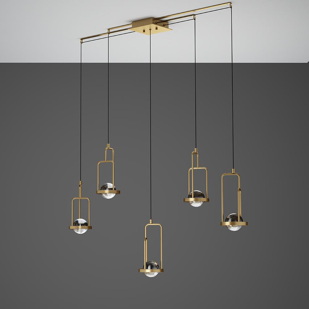 5-Light Kitchen Island Light Crystal Linear Pendant Light in Gold