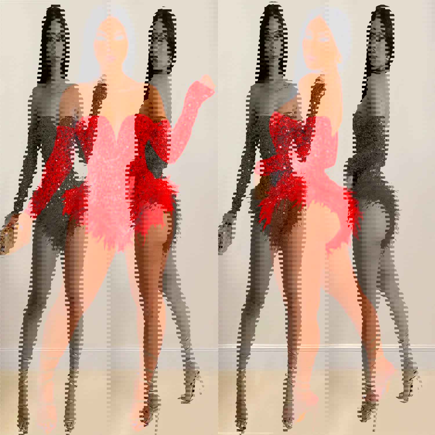 Nukty Women's Sequins Bodysuit - High Stretch Polyester Romper for Night Club & Vacation