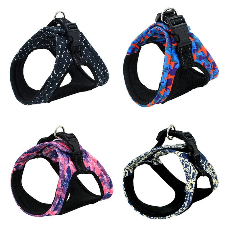 Adjustable Breathable Pet Dog Harness for Small & Medium Dogs - Printed Puppy Vest for Outdoor Walking