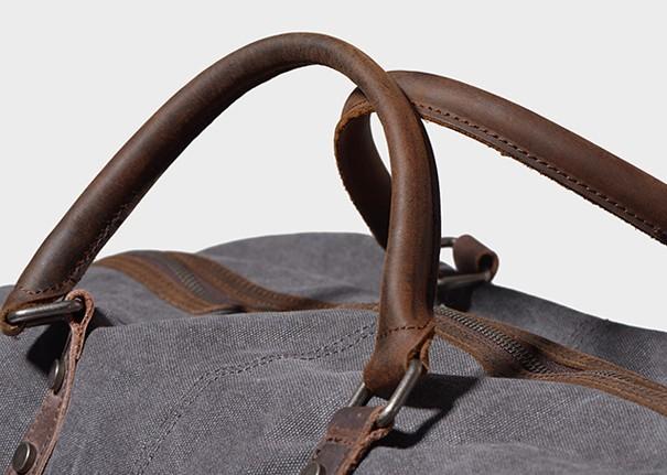 Gray Mens Leather Canvas Large Weekender Bag Canvas Travel Bag for Men