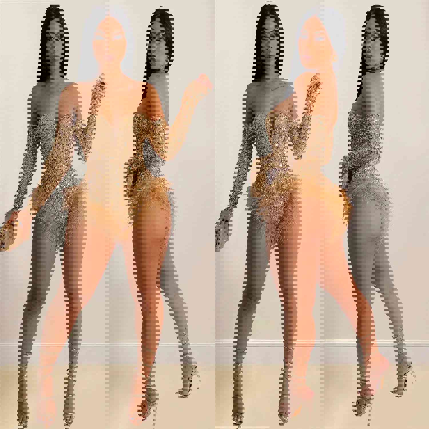 Nukty Women's Sequins Bodysuit - High Stretch Polyester Romper for Night Club & Vacation