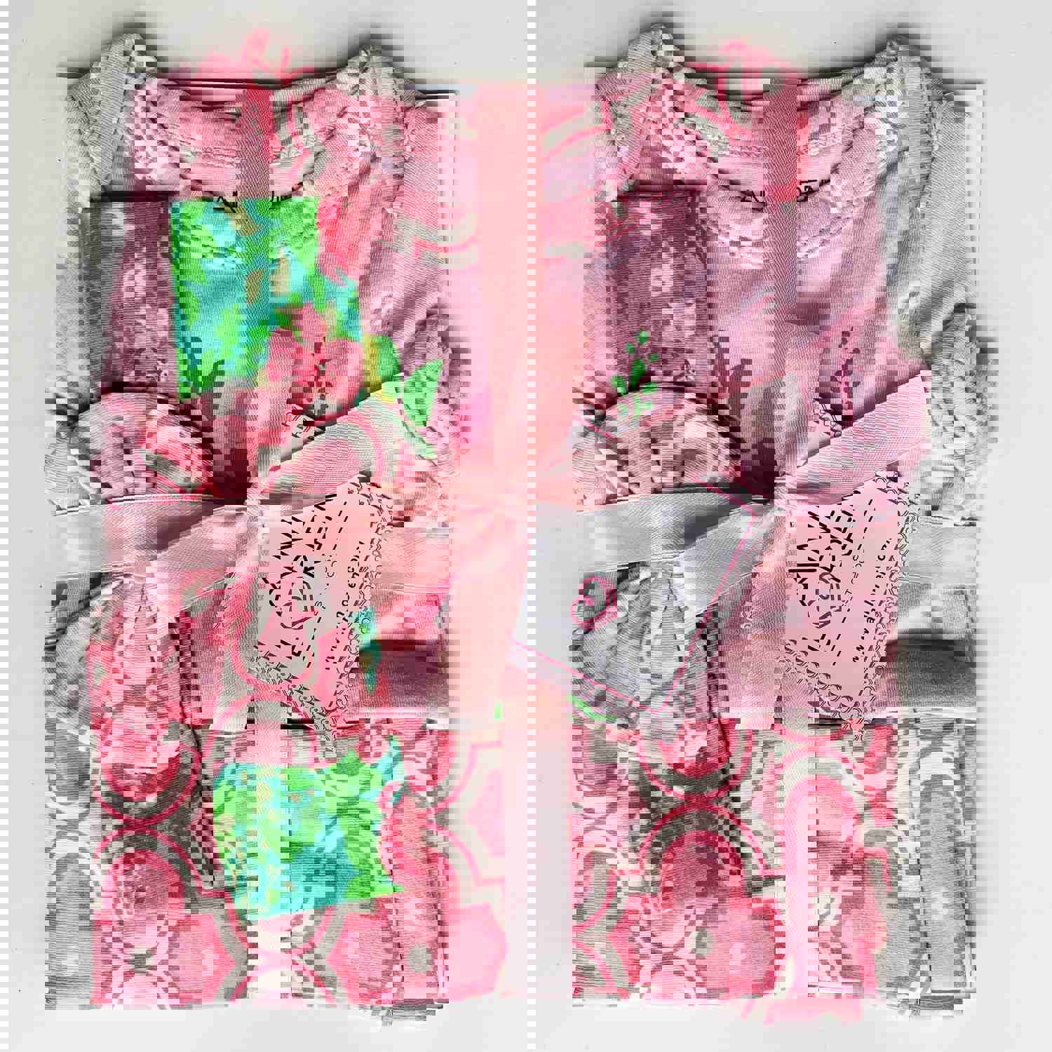 AnnLoren Baby Girls Layette Pink Arabesque Floral Onesie Pants Headband 3pc Gift Set