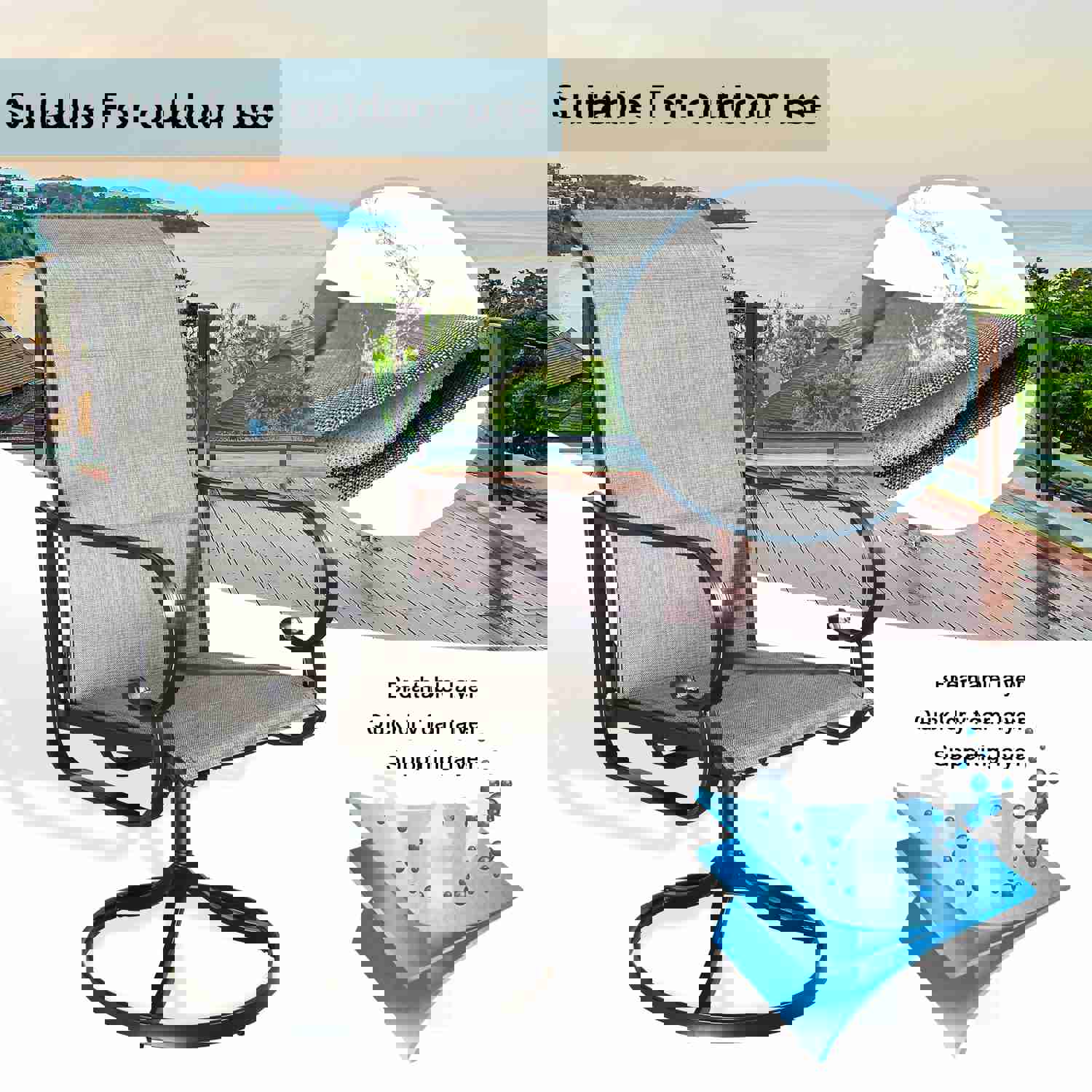 3-Piece Outdoor/Indoor Patio Conversation Set with Wooden-Like Side Table and Swivel Chairs