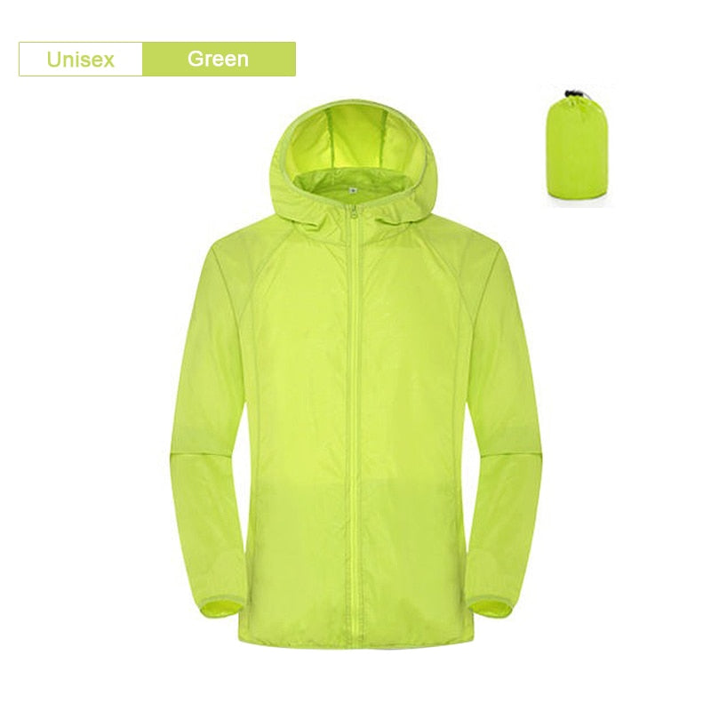Unisex Waterproof Camping Rain Jacket with Sun Protection and Quick-Dry Feature