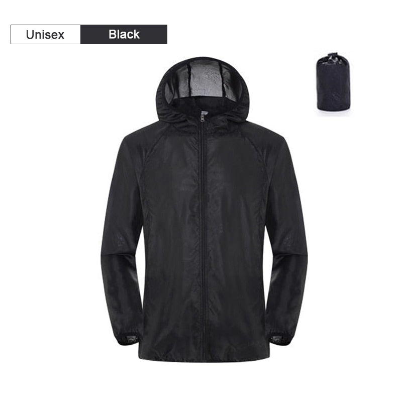 Unisex Waterproof Camping Rain Jacket with Sun Protection and Quick-Dry Feature