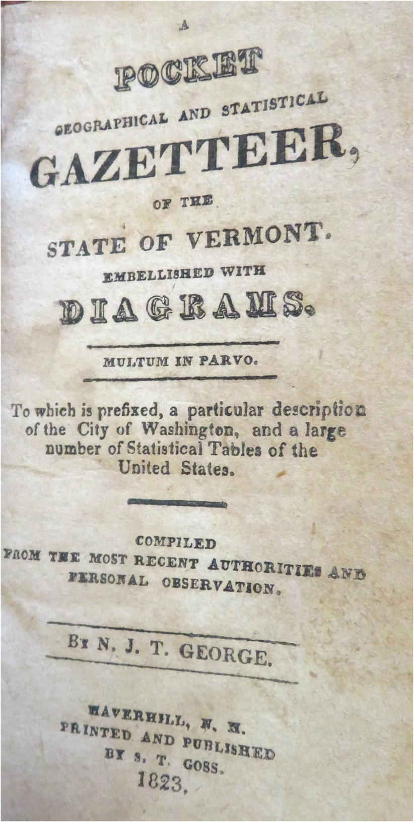 Vermont Gazetteer Geographical & Statistical 1823 Rare Pocket Book