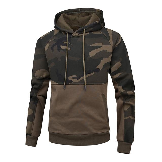 Men's Camouflage Patchwork Hoodie - Lightweight Streetwear Pullover