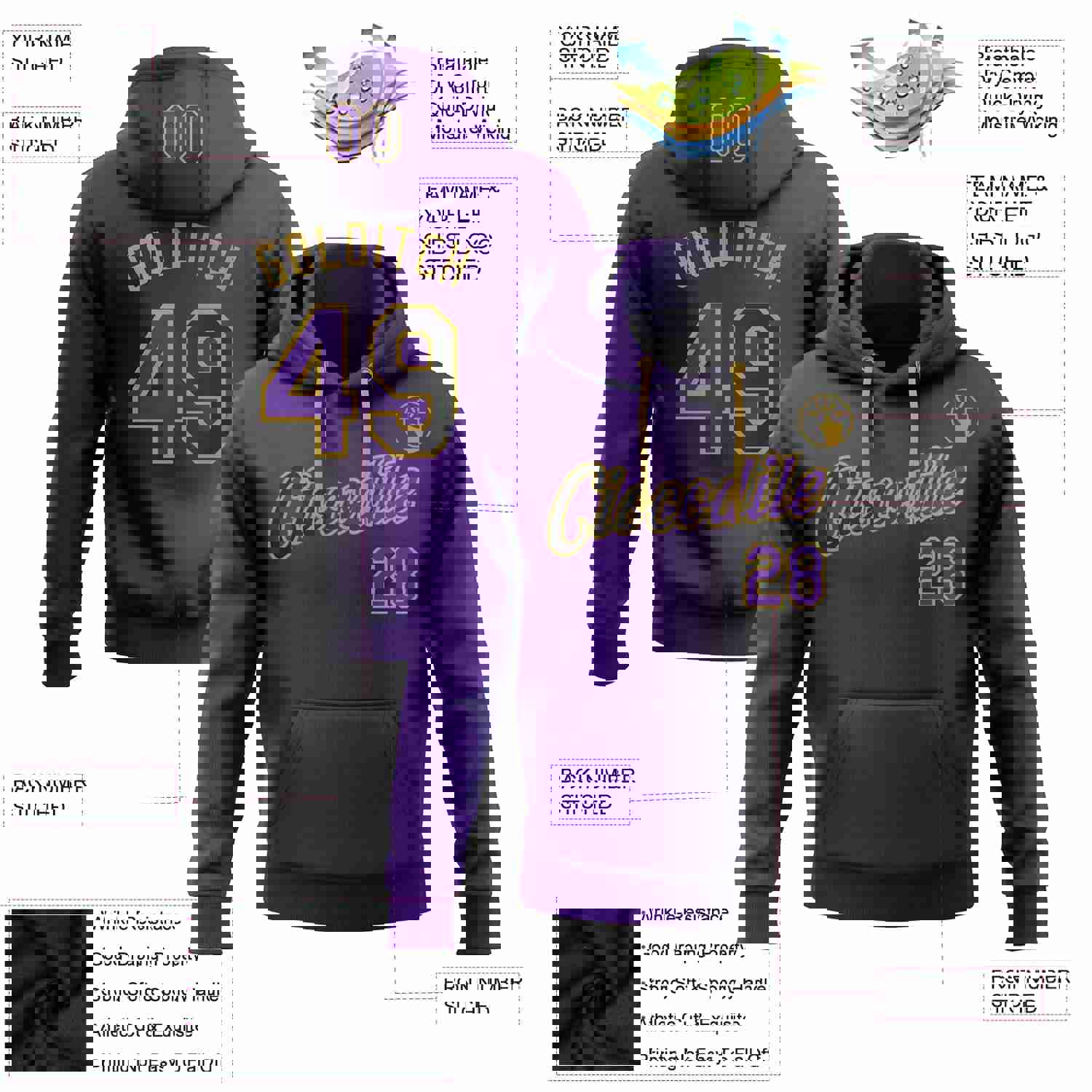 Custom Stitched Black Purple-Old Gold Gradient Fashion Sports Pullover Sweatshirt Hoodie