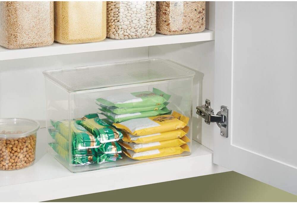 mDesign Plastic Stackable Food Storage Container with Hinged Lid - Clear Organizer for Kitchen, Pantry, Fridge/Freezer