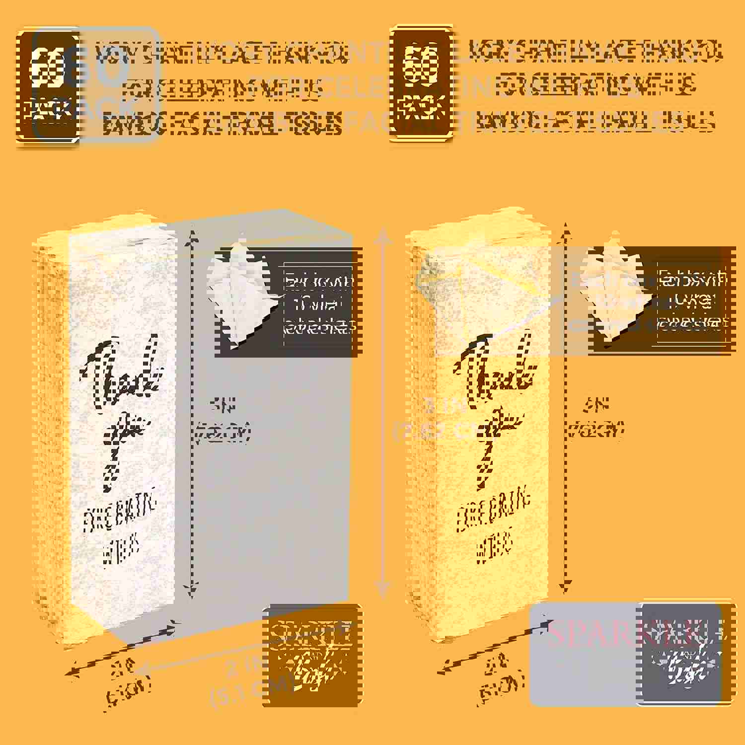 60-Pack Bulk Individual Pocket Size Facial Travel Tissues, Wedding Gifts For Guests, Welcome Bags, Party Favors, Graduation, Anniversary Items, Thank You For Celebrating With Us (3-Ply Bamboo, 3x2 In)