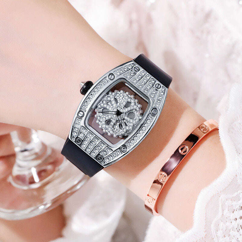Women's Fashion Watch - Barrel Design with Full Diamond Silicone Strap SA-015