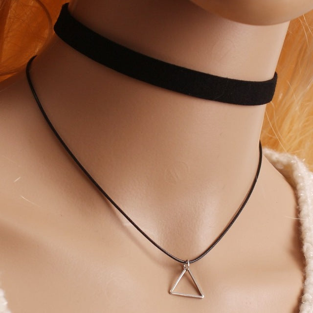 Hot New Multilayer Leather Bijoux Geometric Triangle Pendant Necklace for Women