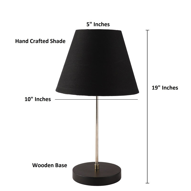 BTR CRAFTS Silver Rod With Black Wooden Base Table Lamp (Conical Lampshade)