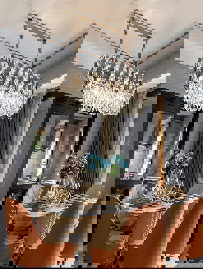 MIRODEMI® Rectangle Gold Crystal Shine Chandelier - Modern Luxury Lighting for Living Room & Kitchen