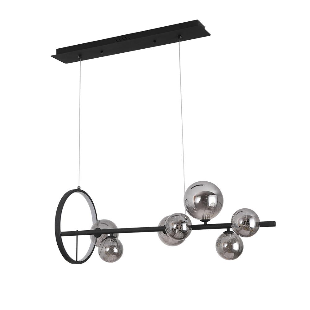 Modern 7-Light Black Kitchen Island Pendant with Glass Globe Shades