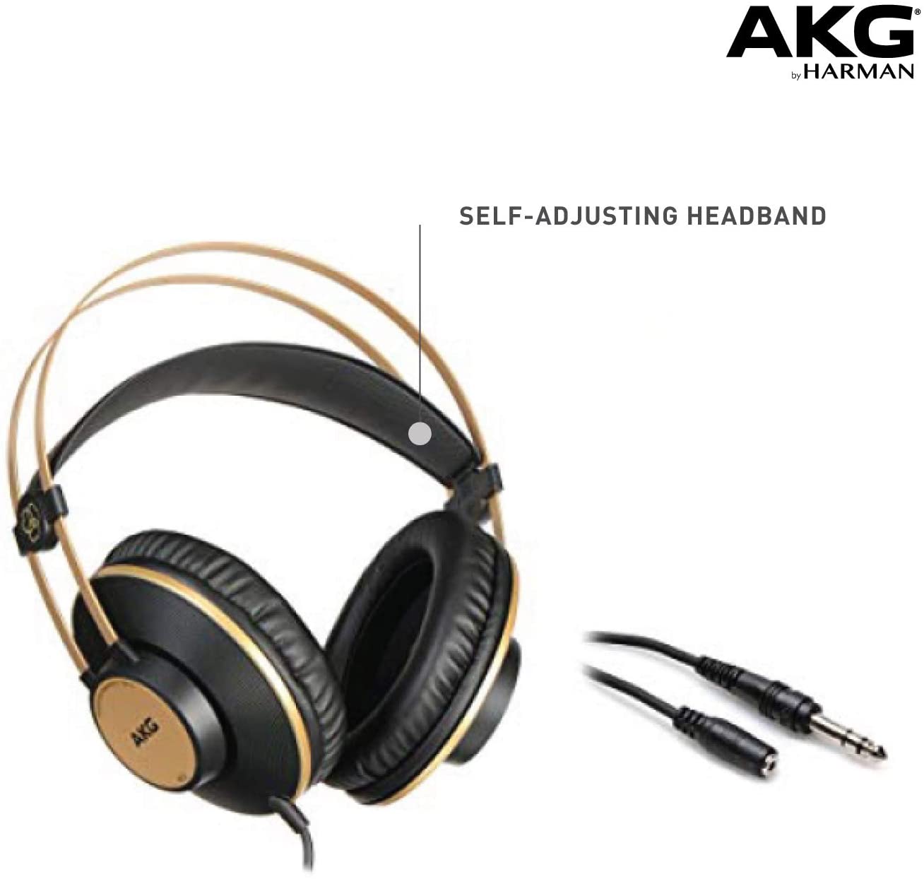 AKG Pro Audio K92 Closed-Back Studio Headphones (Renewed) - Matte Black/Gold