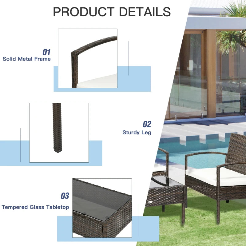 Outsunny 4-Piece Patio Furniture Set with Rattan Chairs and Glass Table