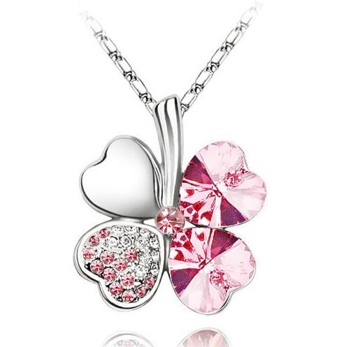 Fashion Austrian Crystal Four Leaf Clover Necklace for Women