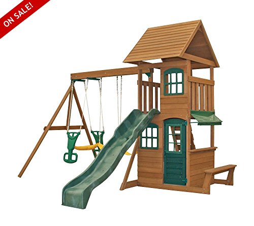 Premium Cedar Wooden Swing Set for Kids - Outdoor Playcenter for Backyard Fun