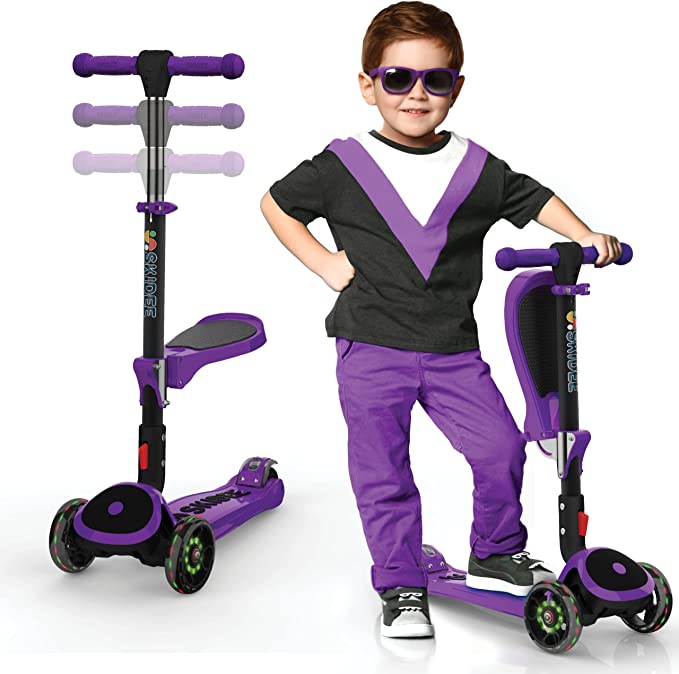 Y200 Adjustable Height Foldable Kick Scooter for Kids with LED Light Wheels