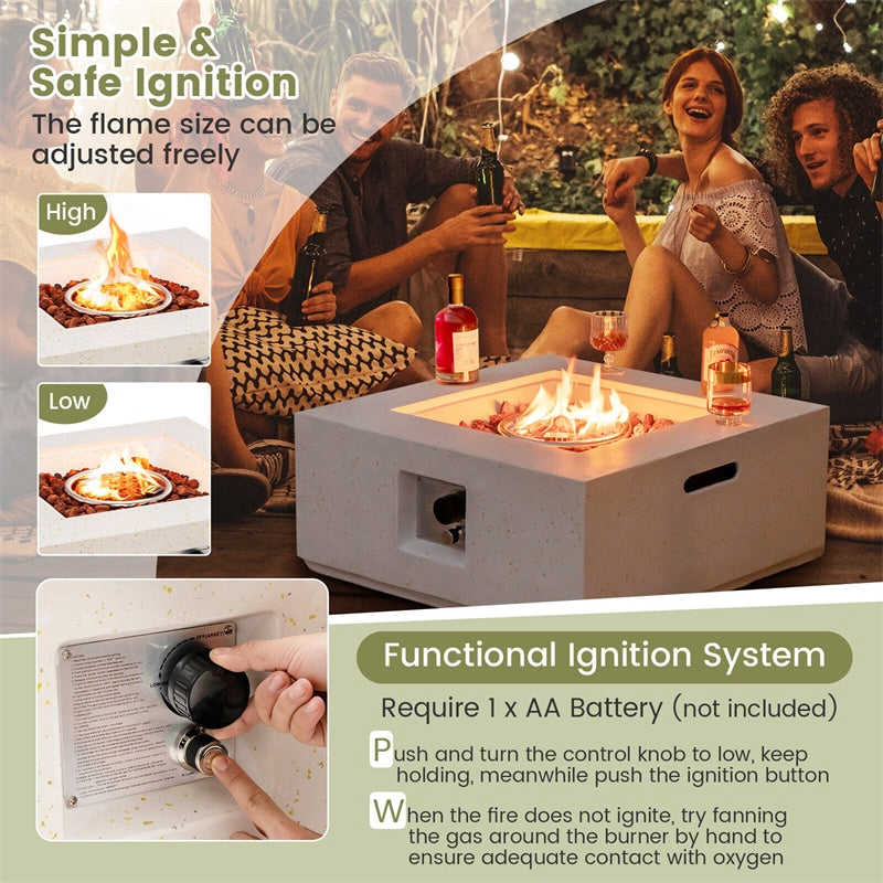 28 Terrazzo Propane Fire Pit Table - 40,000 BTU Square Outdoor Gas Fire Pit with Simple Ignition System