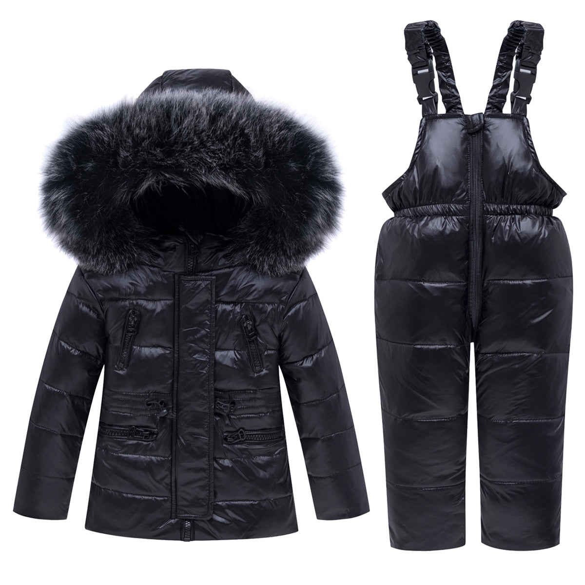 Winter Children Ski Suit Windproof Warm Boys Clothing Set Jacket+Overalls Unisex Snow Suits with Real Fur 0-4 Years