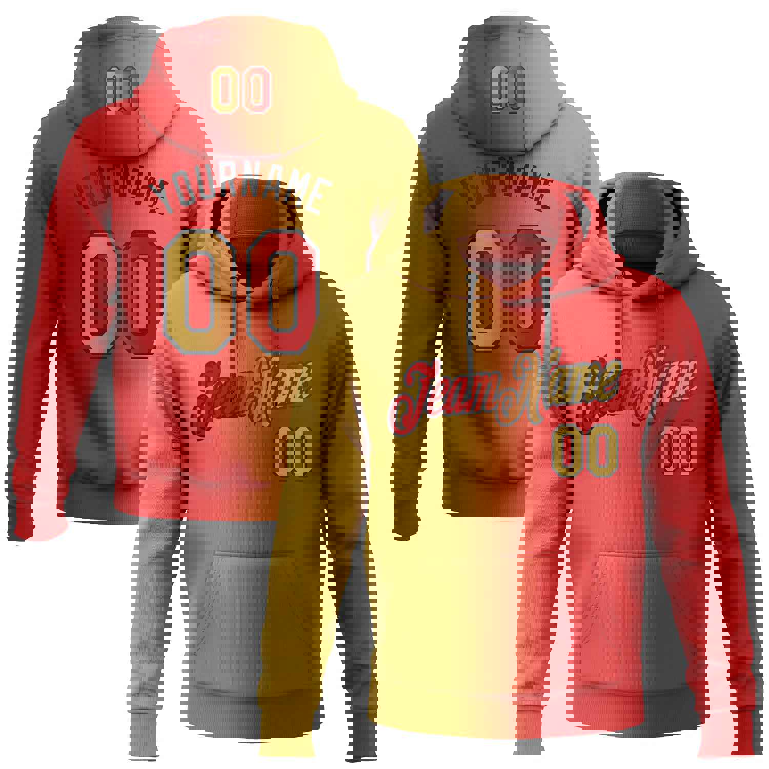 Custom Stitched Red Old Gold-Black Gradient Fashion Sports Pullover Sweatshirt Hoodie