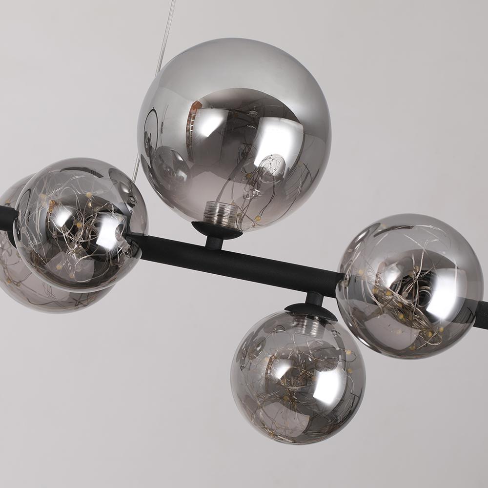 Modern 7-Light Black Kitchen Island Pendant with Glass Globe Shades