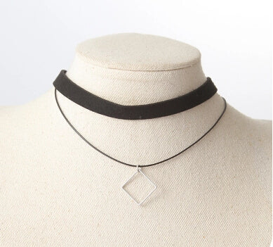 Hot New Multilayer Leather Bijoux Geometric Triangle Pendant Necklace for Women