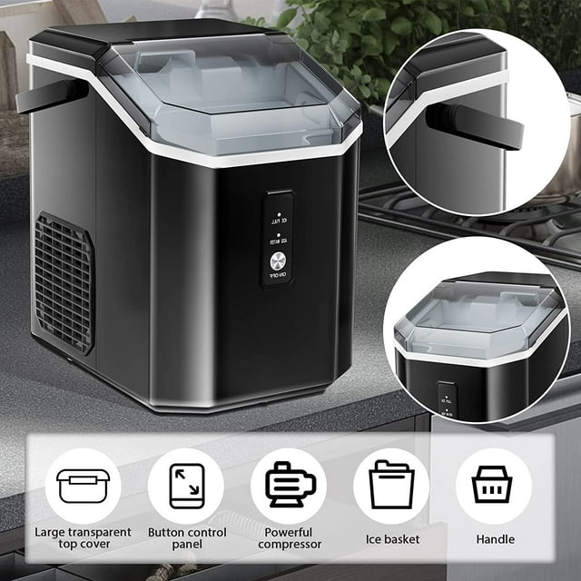 KISSAIR Countertop Ice Maker with Soft Chewable Pellet Ice, 34Lbs/24H, Automatic Self-Cleaning, Portable for Kitchen & Office