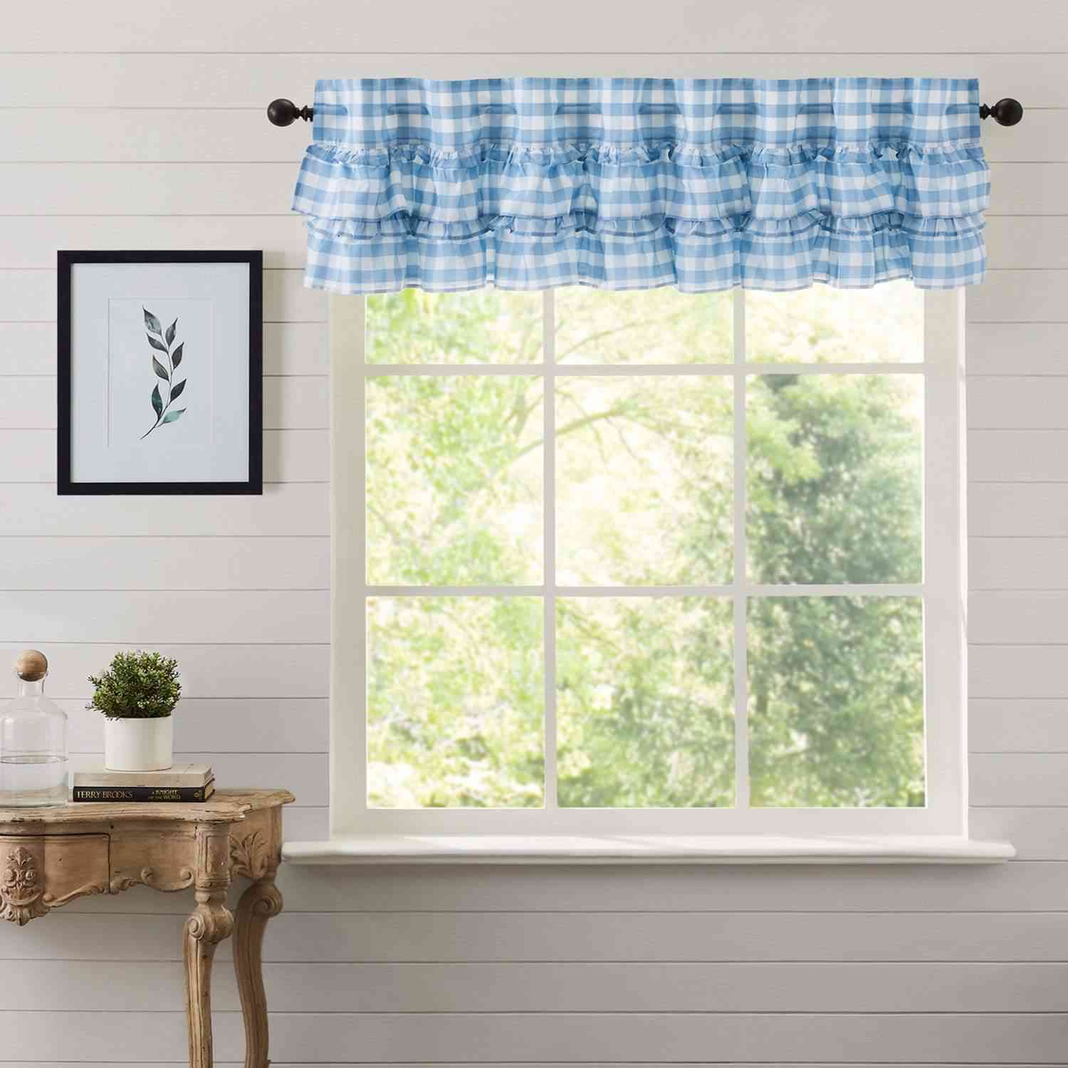 Annie Buffalo Blue Check Ruffled Valance Curtain 16x72