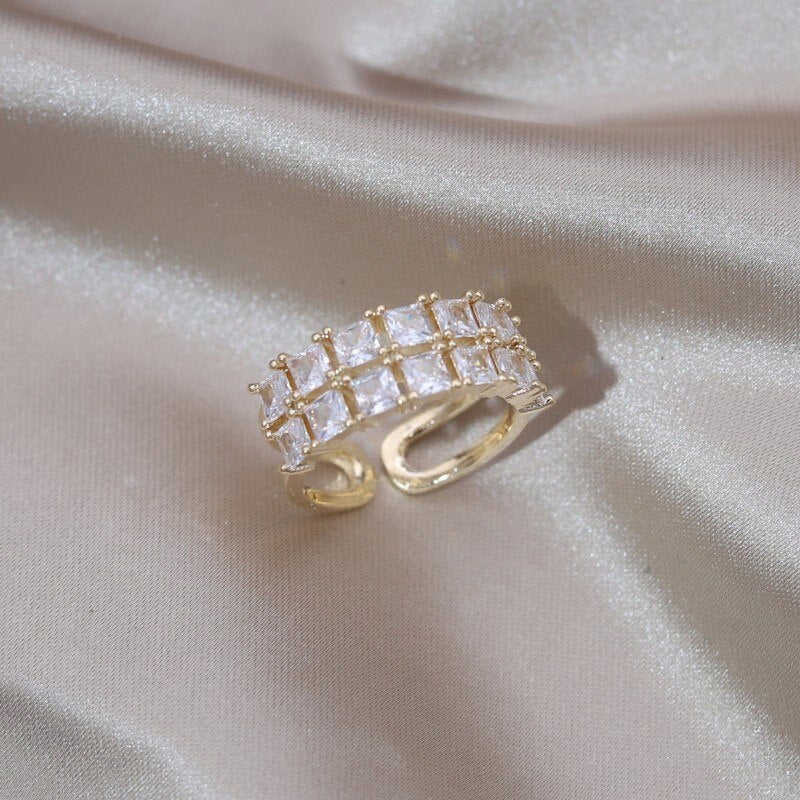 14K Gold Plated Double Layer Zircon Square Ring for Women