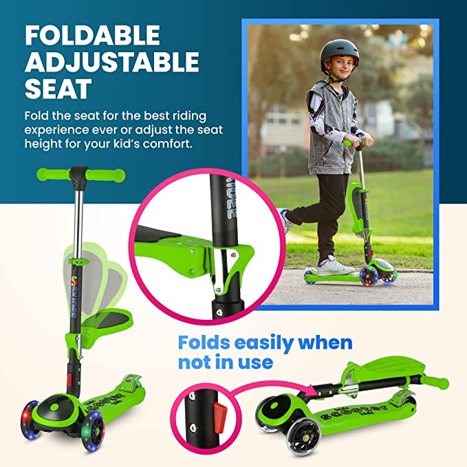 Y200 Adjustable Height Foldable Kick Scooter for Kids with LED Light Wheels